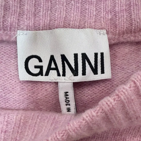 Ganni Pink and Yellow Graphic Crew Neck wool Sweater - Picture 6 of 8